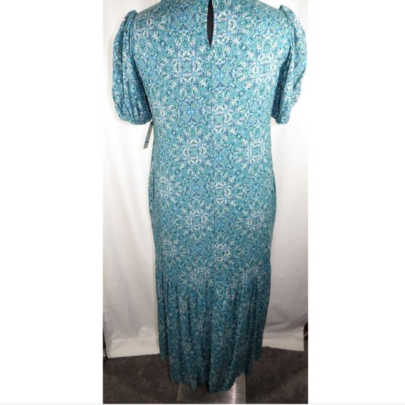 Terra & Sky Blue Floral Vine Print Short Sleeve Maxi Dress Plus Size 14W - Picture 10 of 11
